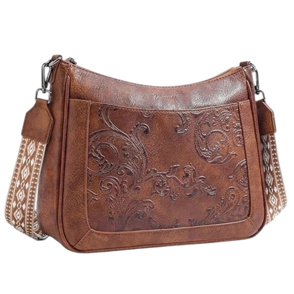 Women's Crossbody Bag Vegan Leather Purse Multi Pocket Flower Strap Lightweight